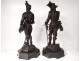 Pair sculptures bronze Blavier Henri Duc Guise Tower Auvergne Marfée nineteenth