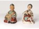 2 figurines Japan clay terracotta couple man guitar woman child twentieth