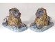 Pair sculptures large lions coated faience Luneville polychrome eighteenth