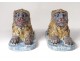 Pair sculptures large lions coated faience Luneville polychrome eighteenth