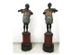 Pair Nubian flares wood carved polychrome Italy XIXth century