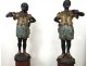 Pair Nubian flares wood carved polychrome Italy XIXth century