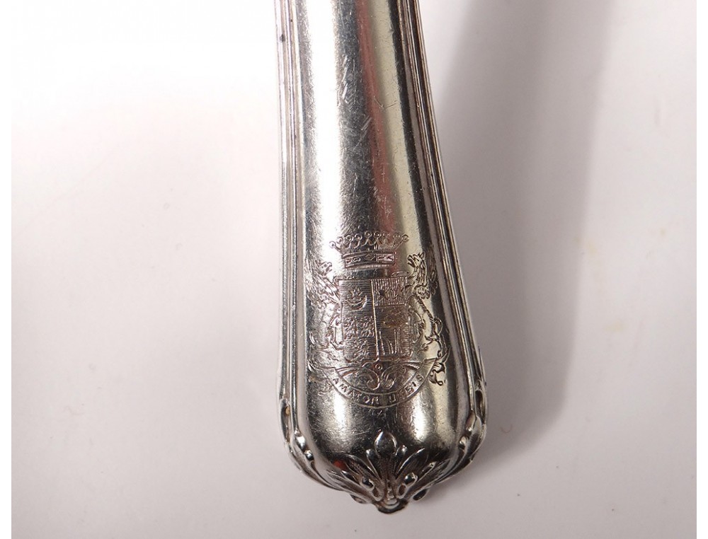 Superbe Lot De 6 Couteaux Anciens En Argent Massif Doré Hénin & Cie - Armoiries XIXème
