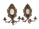 Pair wall sconces Louis XIV 3 lights bronze mirror Napoleon III nineteenth