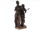 Bronze sculpture AE. Gaudez Two Women Surprised Child 56cm Nineteenth Century