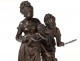 Bronze sculpture AE. Gaudez Two Women Surprised Child 56cm Nineteenth Century