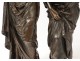 Bronze sculpture AE. Gaudez Two Women Surprised Child 56cm Nineteenth Century