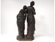 Bronze sculpture AE. Gaudez Two Women Surprised Child 56cm Nineteenth Century
