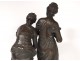 Bronze sculpture AE. Gaudez Two Women Surprised Child 56cm Nineteenth Century