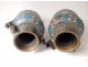 Pair of cloisonné enamelled bronze vases China Lions Dogs signed Fô flowers 19th