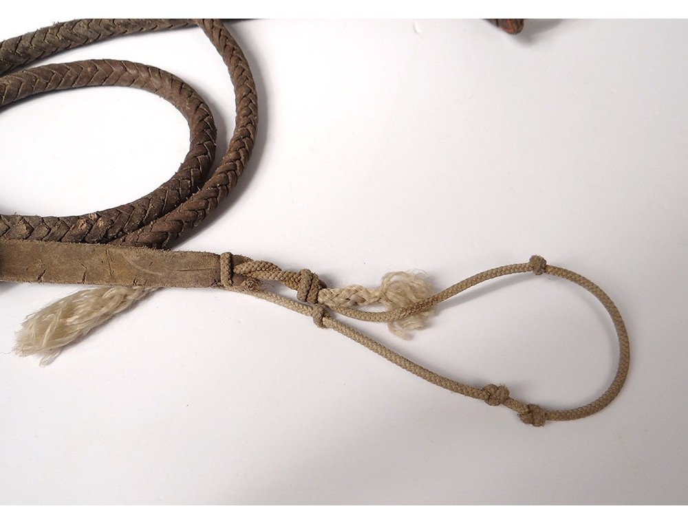 Fouet D'Équitation Ancien En Bois Et Cuir Tressé - XIXe/XVIIIe Siècle - Style Chasse Angleterre