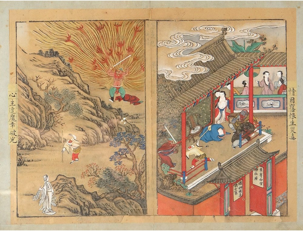 Japanese print Ukiyo-e characters demons temple mythology landscape ...