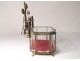 Large jewelry box ice candlesticks brass glass beveled Napoleon III 19th