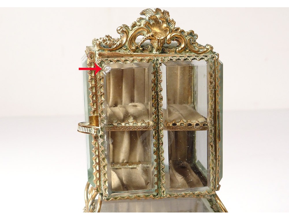 Boîte à bijoux française ancienne Napoléon III du 19ème siècle en laiton incrust