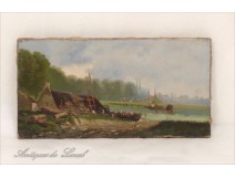 HST Landscape Seaside Village Boats nineteenth