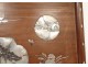 Mother of pearl wood paneling landscape sculpture butterflies temple Vietnam XIX