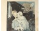 Color lithograph Louis Icart Elegant woman Carriage Belle-Epoque twentieth