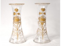 Pair vases glass gilding flowers foliage nineteenth century