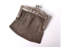 Wallet purse silver solid wild boar foliage silver purse 54gr 19th