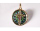 Medallion pendant cross 18K gold enamel pique to date stained glass rosette XXème