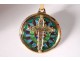 Medallion pendant cross 18K gold enamel pique to date stained glass rosette XXème