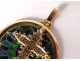 Medallion pendant cross 18K gold enamel pique to date stained glass rosette XXème