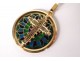 Medallion pendant cross 18K gold enamel pique to date stained glass rosette XXème