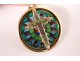 Medallion pendant cross 18K gold enamel pique to date stained glass rosette XXème