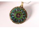 Medallion pendant cross 18K gold enamel pique to date stained glass rosette XXème