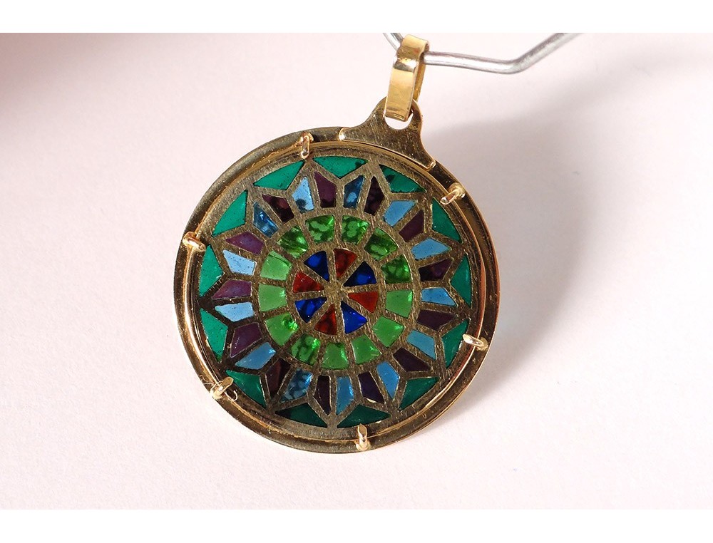 Broche Croix Vintage En Alliage Doré - Émail Cloisonné - Modèle Feuillages Moderniste - Parfait État