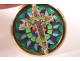 Medallion pendant cross 18K gold enamel pique to date stained glass rosette XXème