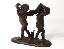 Bronze sculpture Loves cherub musicians drum Clodion nineteenth century