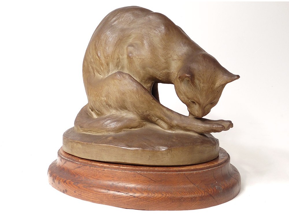 Sculpture Terre Cuite Charles Virion Chat Toilette Cytere Unis France Xixe Sculpture Terre Cuite Charles Virion Chat Toilette Cytere Unis France Xixe