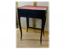 Writing table with Louis XV screen black lacquered wood leather red nineteenth century