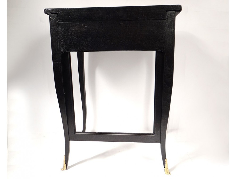 Writing Table With Louis Xv Screen Black Lacquered Wood Leather