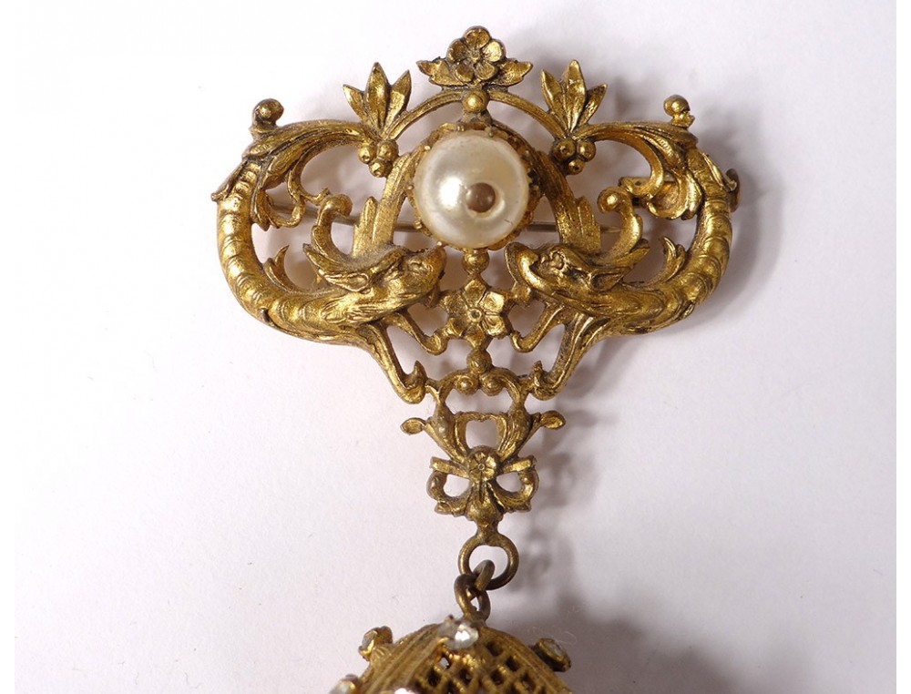 Broche Ancienne En Laiton Et Strass - État Parfait (selon Vendeur) - Occasion