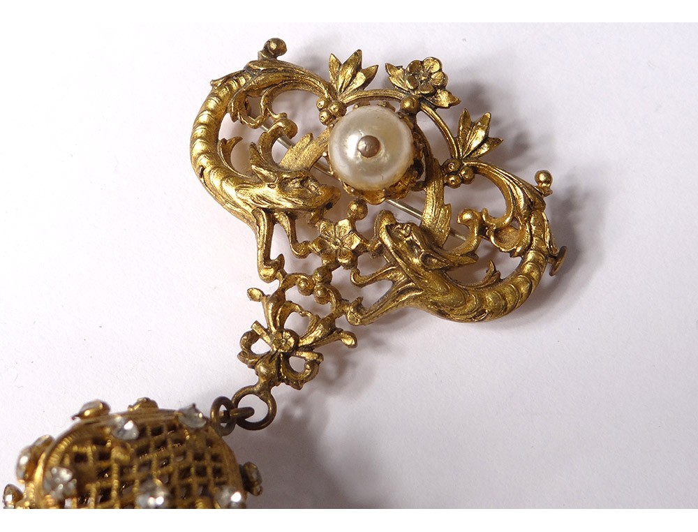 Broche vintage or strass perle designer - En vente sur France