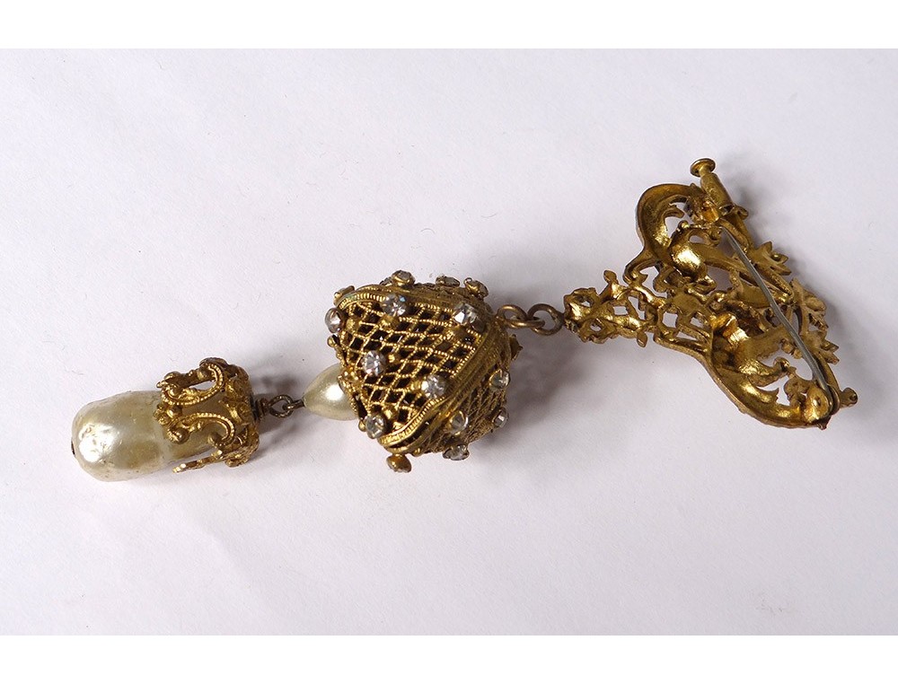 Pendentif Vintage En Métal Doré Avec Strass - Ancien Et Plein De Charme