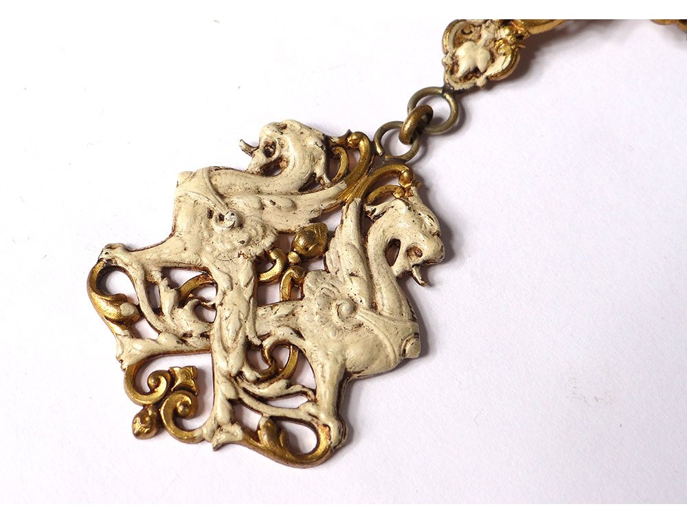 Écrin à Bijou Ancien - Cuir - Pendentif Chaîne - XIXe Napoléon III Victorian - France