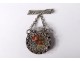 Pin pendant perfume bottle silver metal embroidery flowers nineteenth