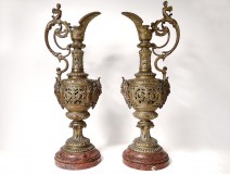 Pair large ewers cassolettes bronze Renaissance Kerino Vannes nineteenth