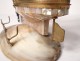 Large boat inkwell mother of pearl marquetry brass dolphins XIXth Folk Art