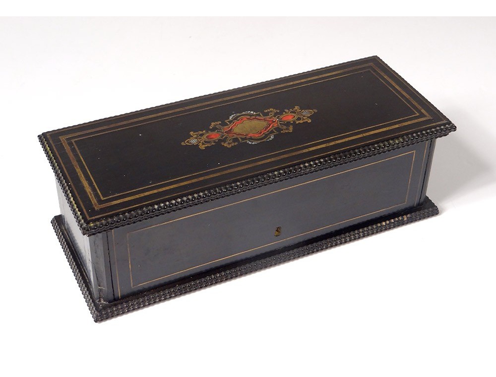 Coffret Napoléon III En Bois Noirci Et Marqueterie Laiton - XIXe Siècle