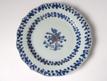 Hollow plate porcelain plate Company India white-blue flowers Kangxi 18th