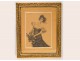 Portrait Drawing Woman with Roses Belle Epoque 19th