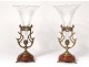 Pair of bronze gilded bronze cones vases engraved marble Napoleon III nineteenth