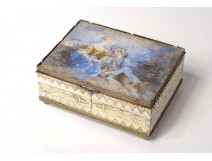 Box painted miniature box gallant scene couple wood nineteenth century