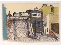 Pastel drawing Karin Van Leyden view Paris Montmartre 1950 20th century