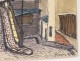 Pastel drawing Karin Van Leyden view Paris Montmartre 1950 20th century