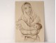 Drawing pencil Karin Van leyden portrait woman mother child Portugal 1931 XXth